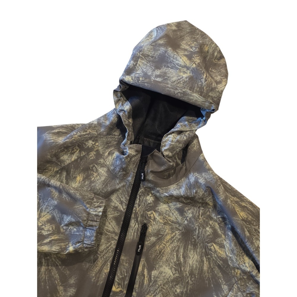 Huk Camo Rain Jacket Mens Medium Hooded Fishing Waterproof Full Zip